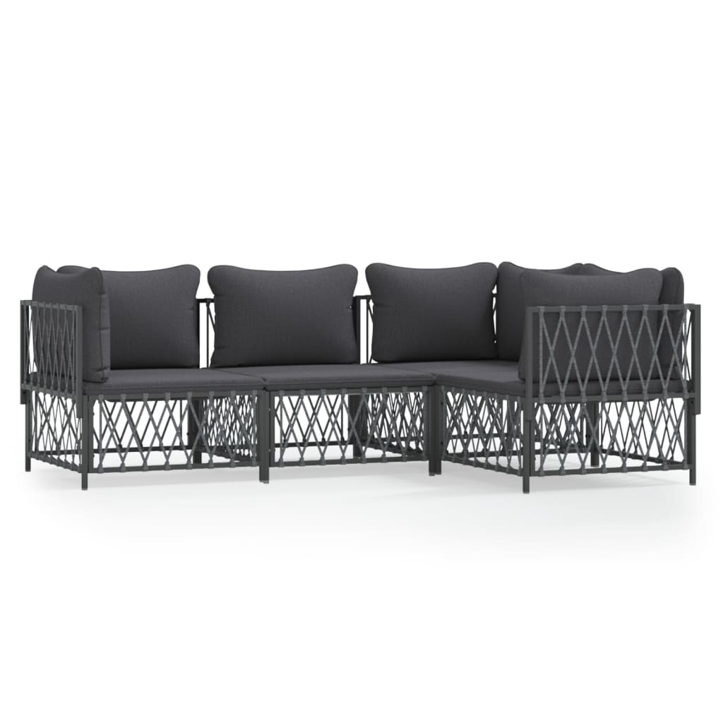 4-delige Loungeset met kussens staal antracietkleurig