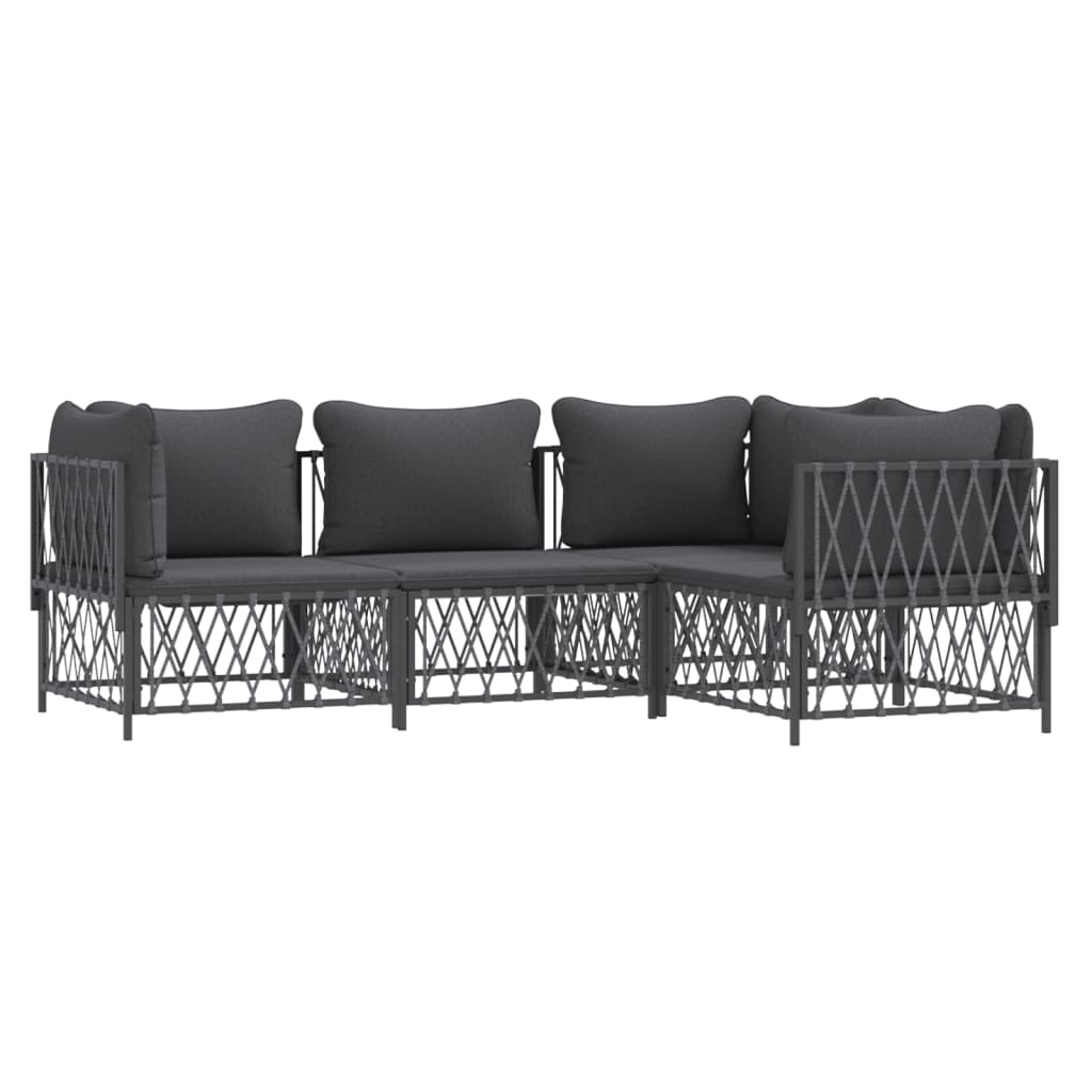 4-delige Loungeset met kussens staal antracietkleurig