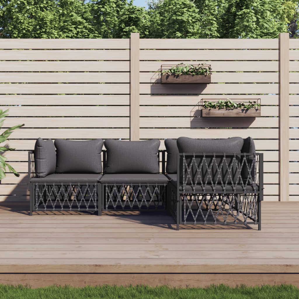 4-delige Loungeset met kussens staal antracietkleurig
