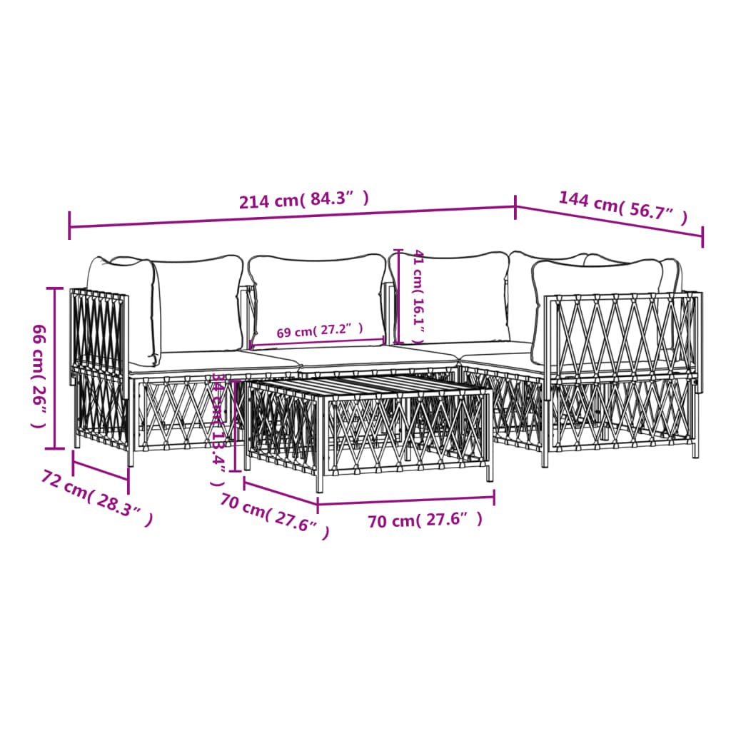 5-delige Loungeset met kussens staal wit is nu te koop bij PeponiXL, paradijselijk wonen!