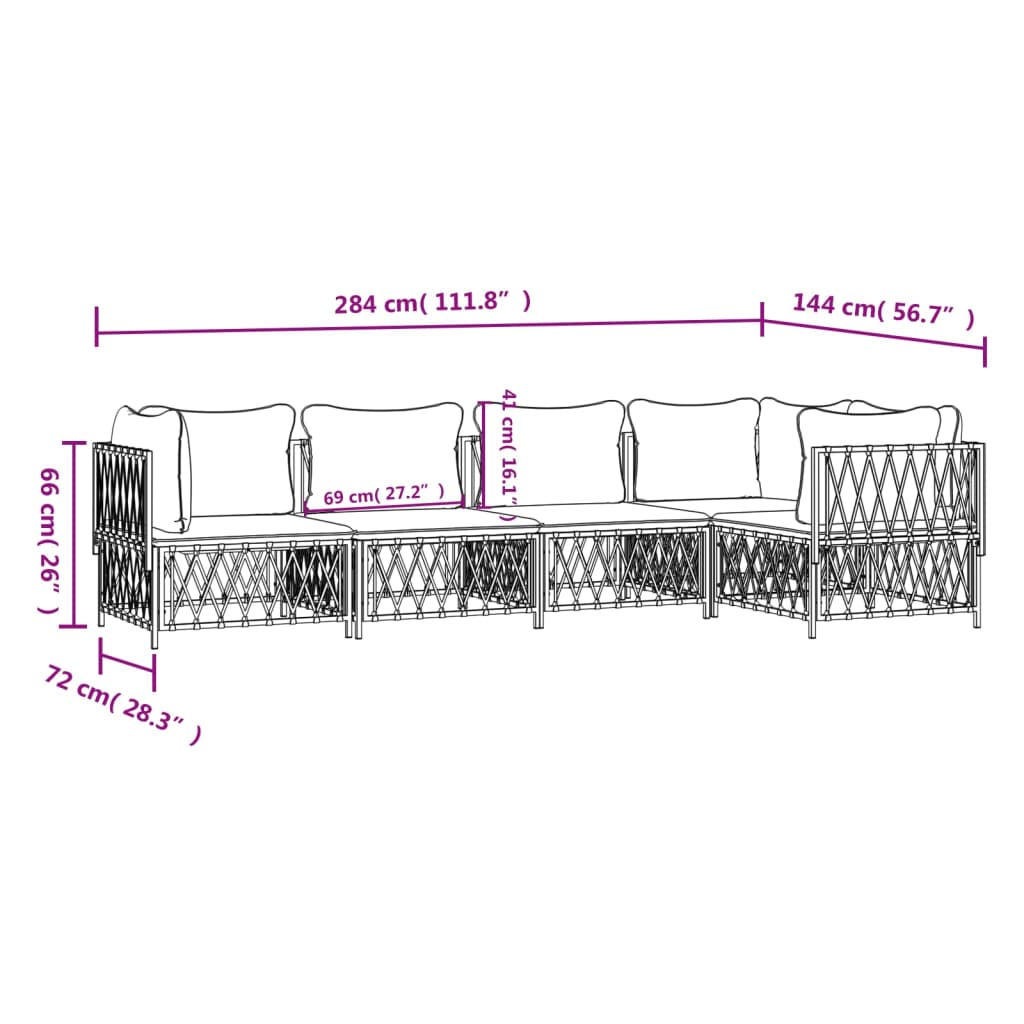 5-delige Loungeset met kussens staal antracietkleurig