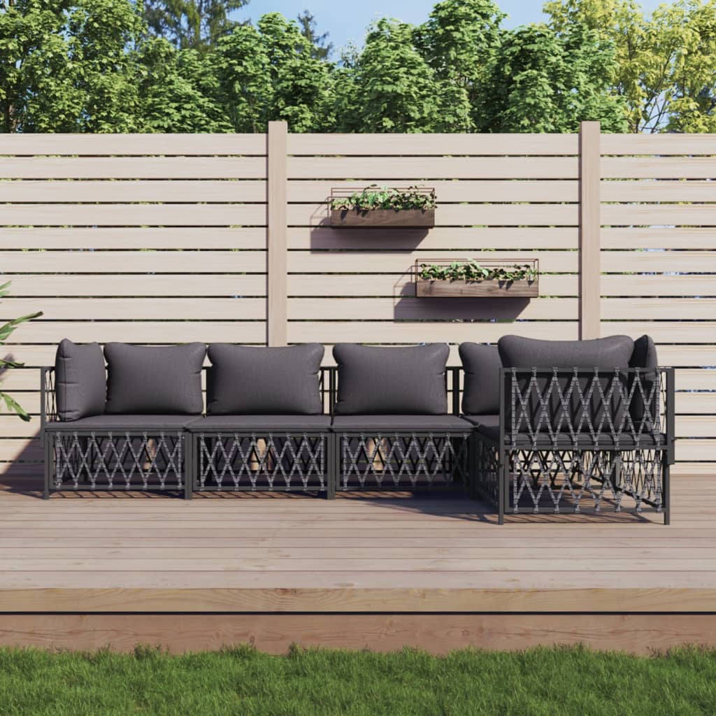 5-delige Loungeset met kussens staal antracietkleurig