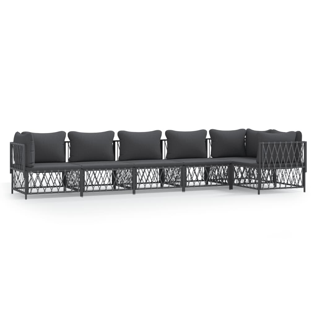 6-delige Loungeset met kussens staal antracietkleurig