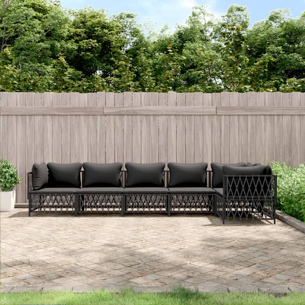 6-delige Loungeset met kussens staal antracietkleurig