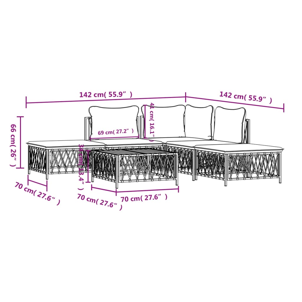 6-delige Loungeset met kussens staal wit is nu te koop bij PeponiXL, paradijselijk wonen!