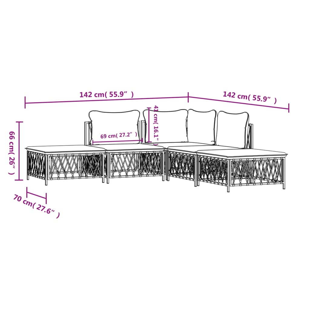 5-delige Loungeset met kussens staal wit is nu te koop bij PeponiXL, paradijselijk wonen!