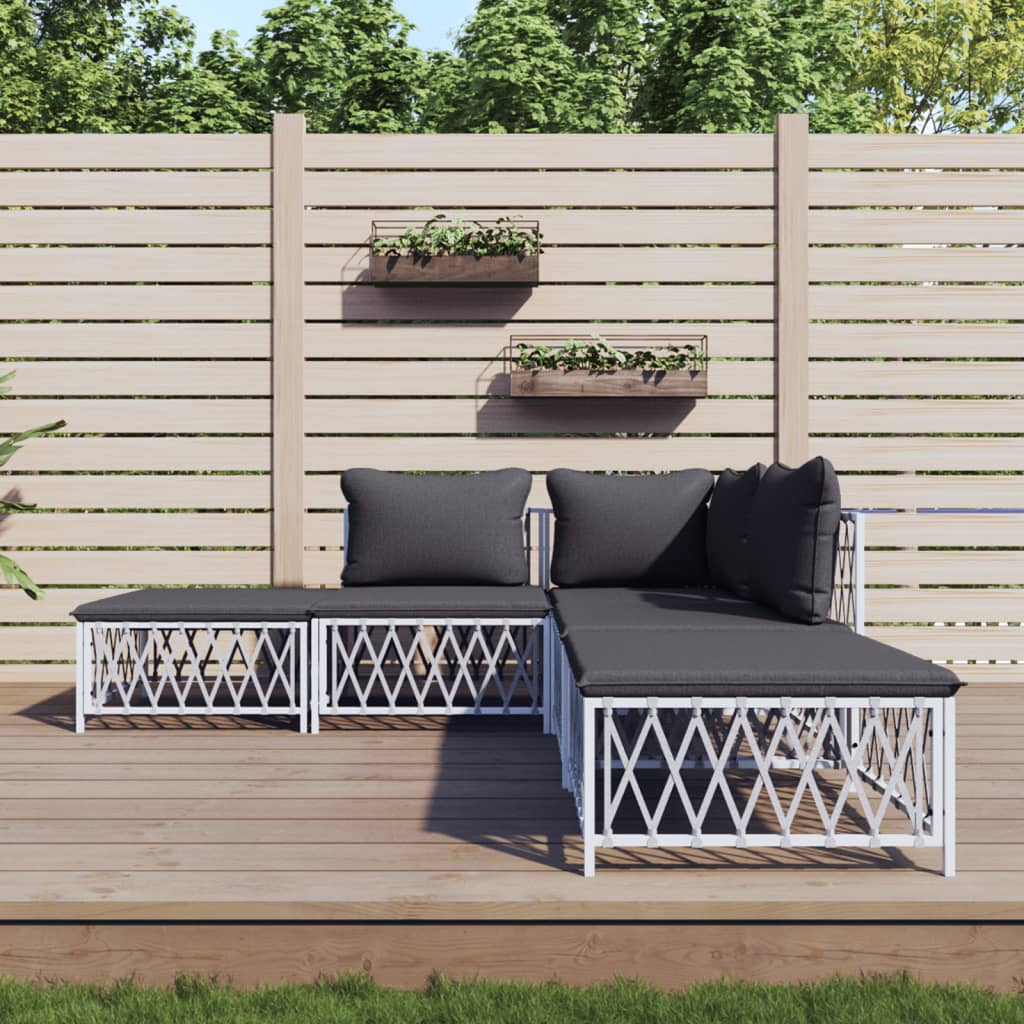5-delige Loungeset met kussens staal wit is nu te koop bij PeponiXL, paradijselijk wonen!