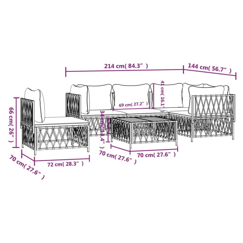 6-delige Loungeset met kussens staal wit is nu te koop bij PeponiXL, paradijselijk wonen!