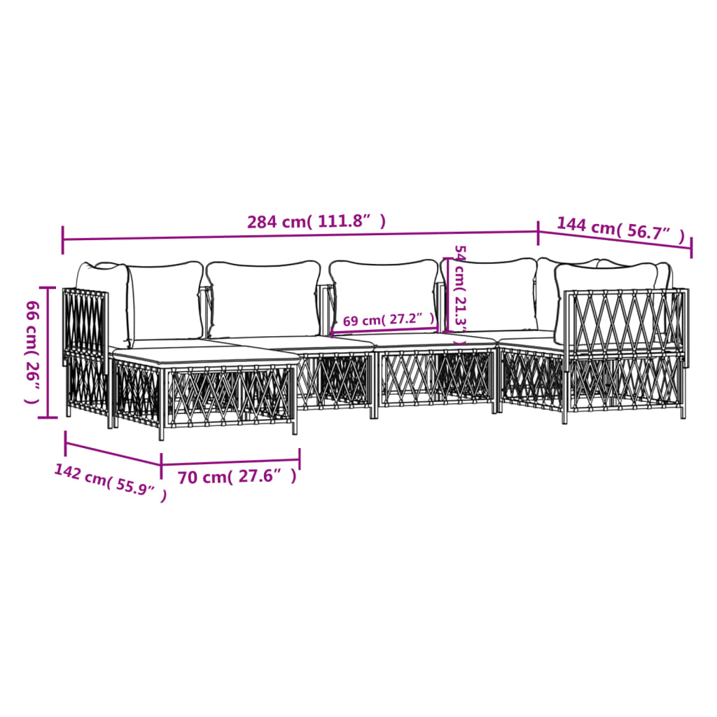 6-delige Loungeset met kussens staal wit is nu te koop bij PeponiXL, paradijselijk wonen!
