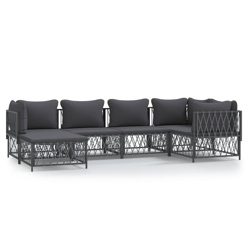 6-delige Loungeset met kussens staal antracietkleurig