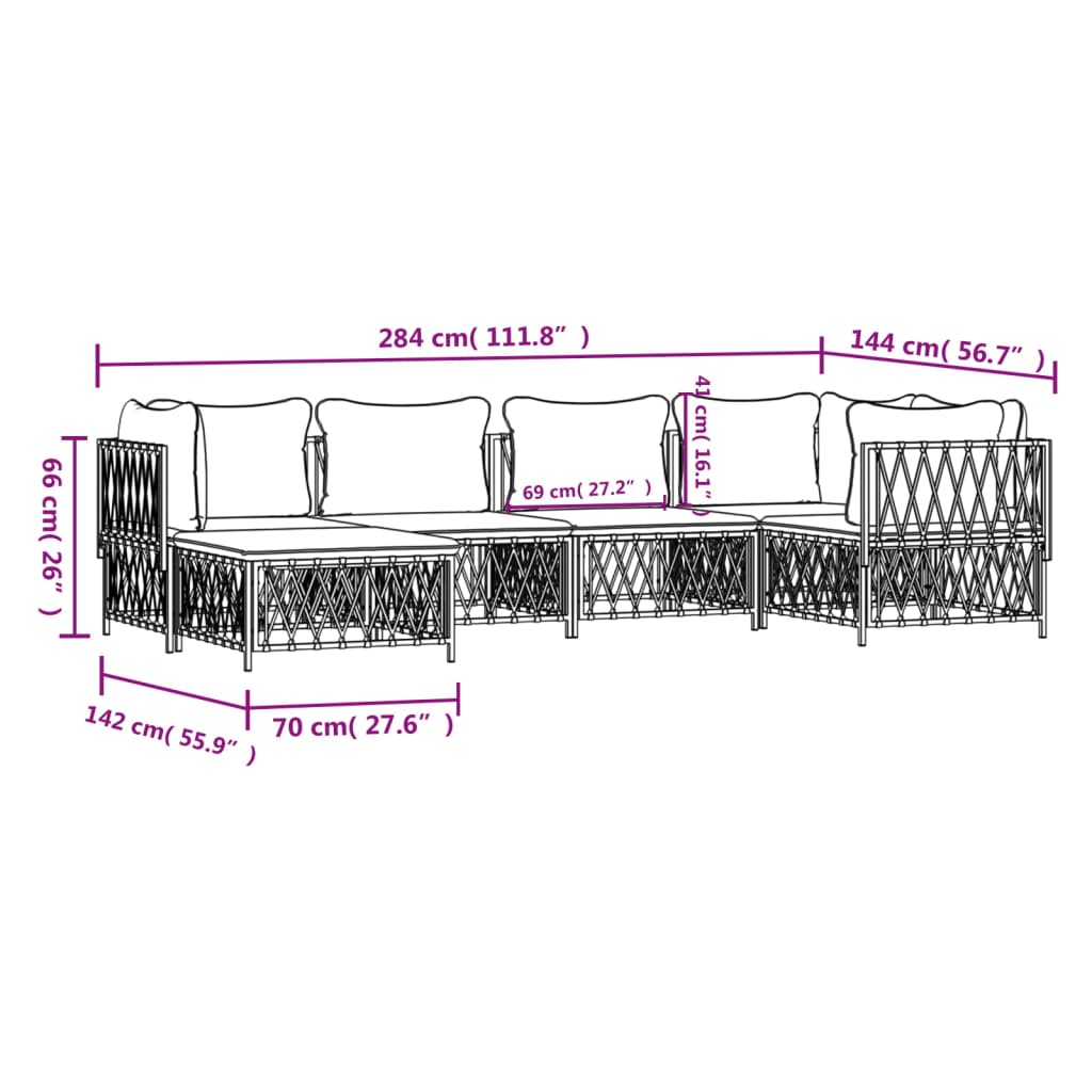 6-delige Loungeset met kussens staal antracietkleurig