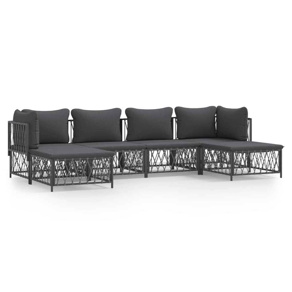 6-delige Loungeset met kussens staal antracietkleurig