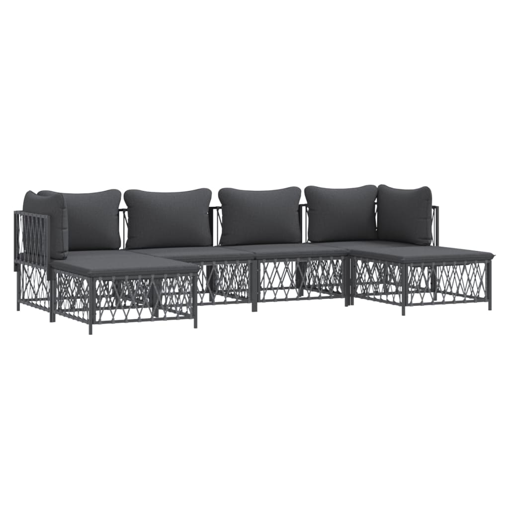6-delige Loungeset met kussens staal antracietkleurig