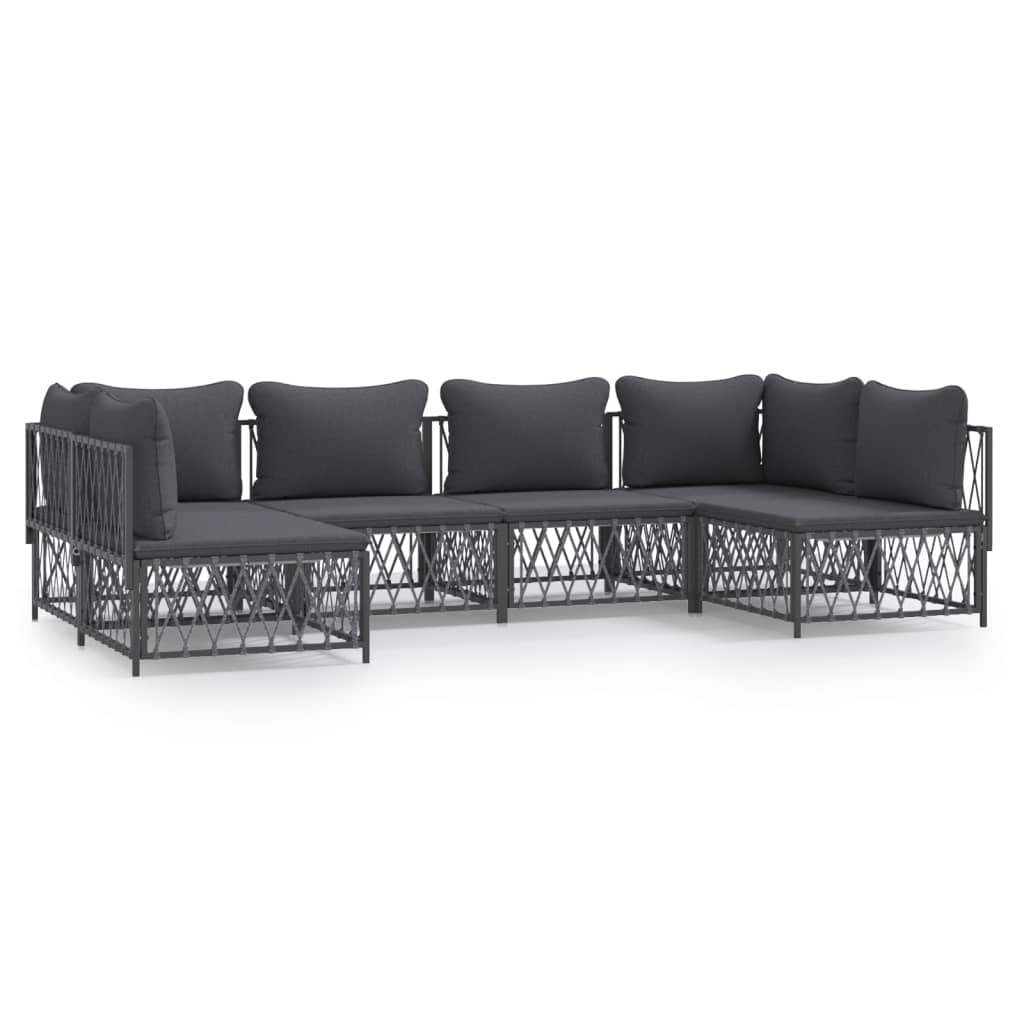 6-delige Loungeset met kussens staal antracietkleurig