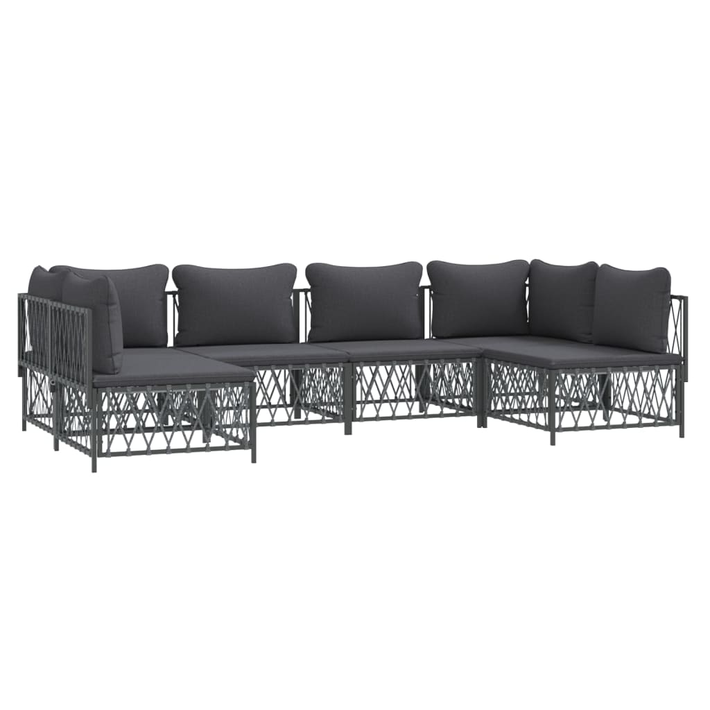 6-delige Loungeset met kussens staal antracietkleurig