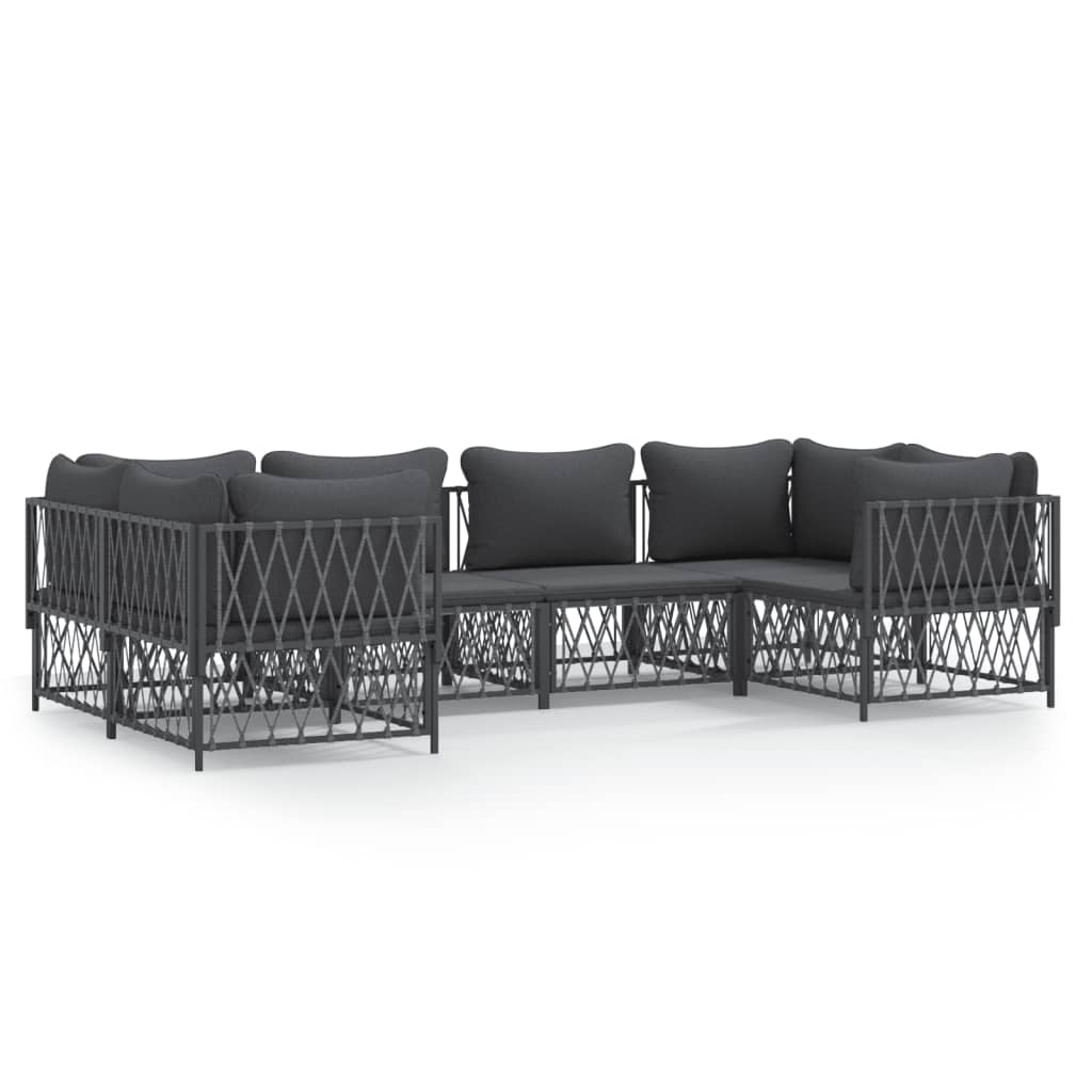 6-delige Loungeset met kussens staal antracietkleurig