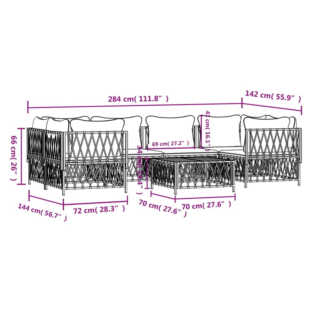 7-delige Loungeset met kussens staal wit is nu te koop bij PeponiXL, paradijselijk wonen!