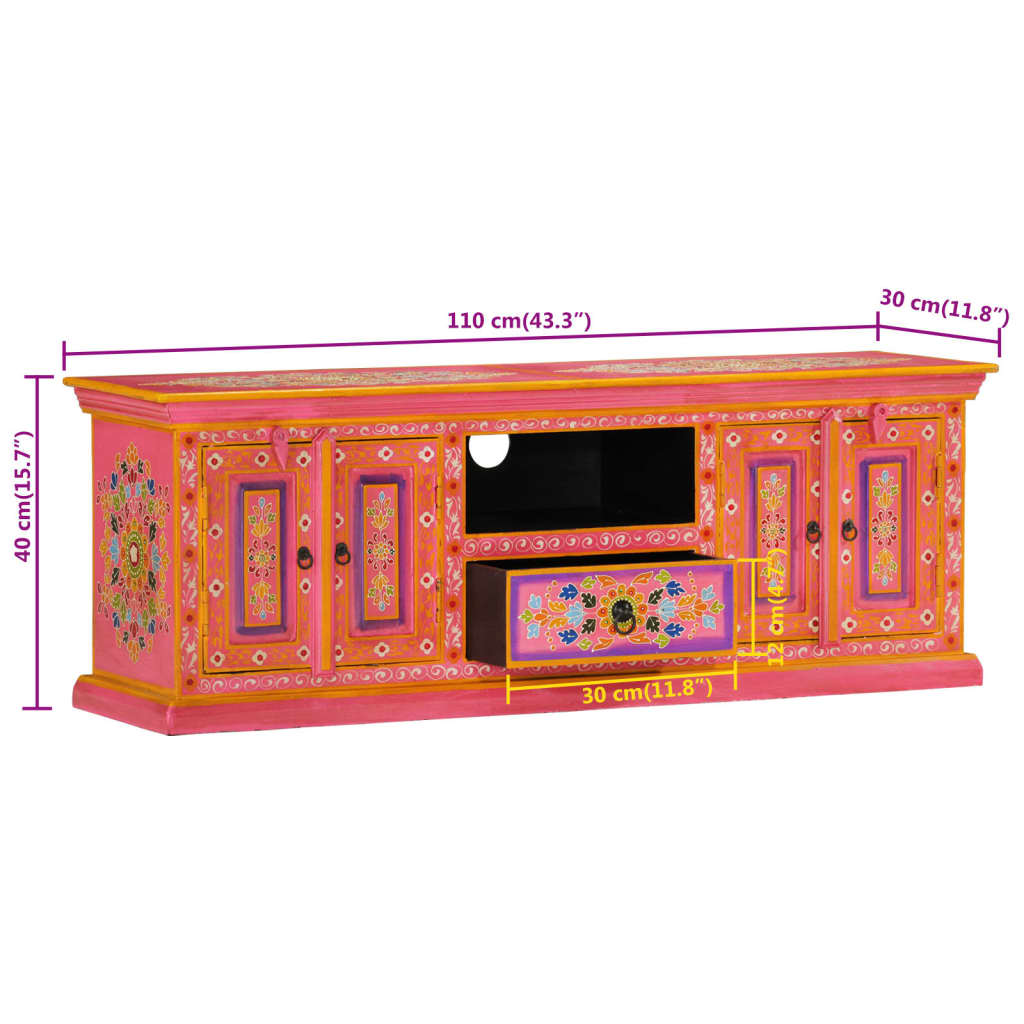 Tv-meubel 110x30x40 cm massief mangohout roze is nu te koop bij PeponiXL, paradijselijk wonen!