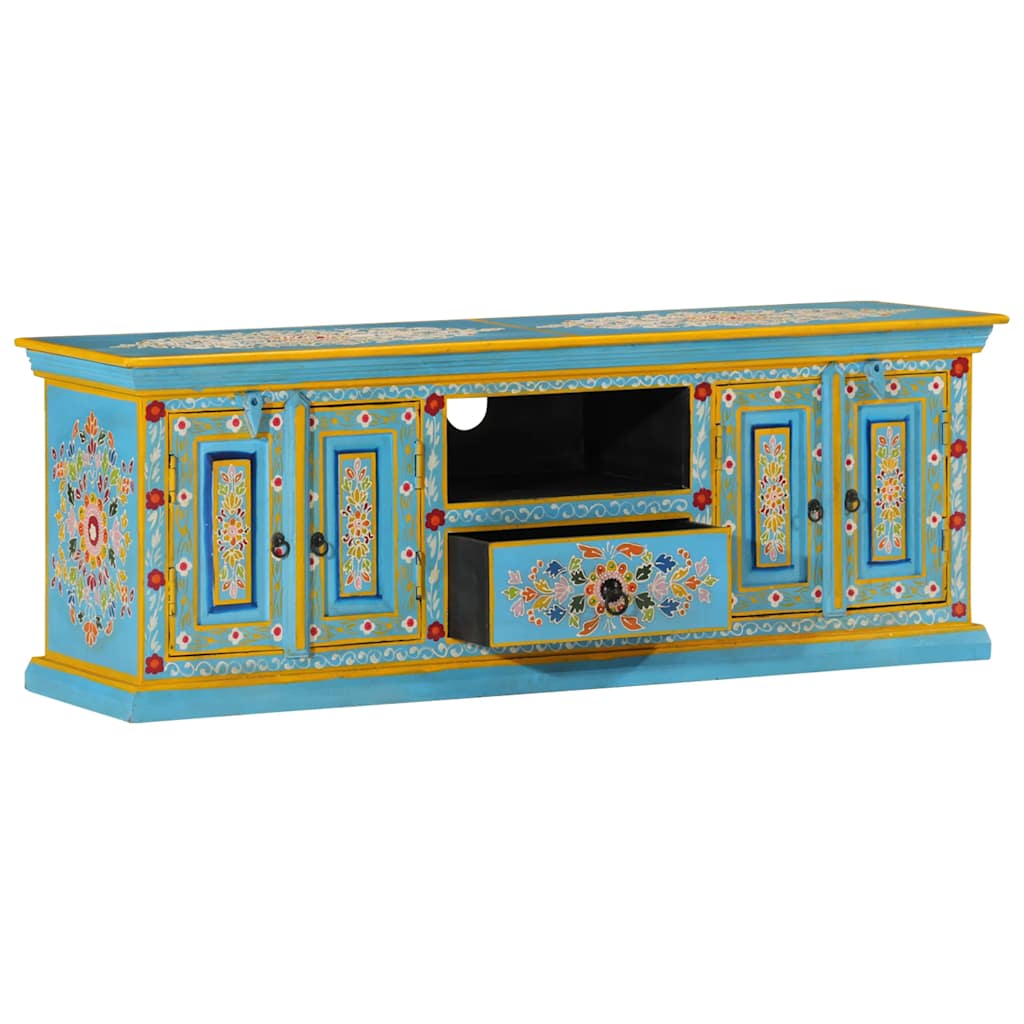 Tv-meubel 110x30x40 cm massief mangohout blauw is nu te koop bij PeponiXL, paradijselijk wonen!