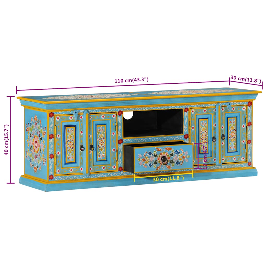 Tv-meubel 110x30x40 cm massief mangohout blauw is nu te koop bij PeponiXL, paradijselijk wonen!