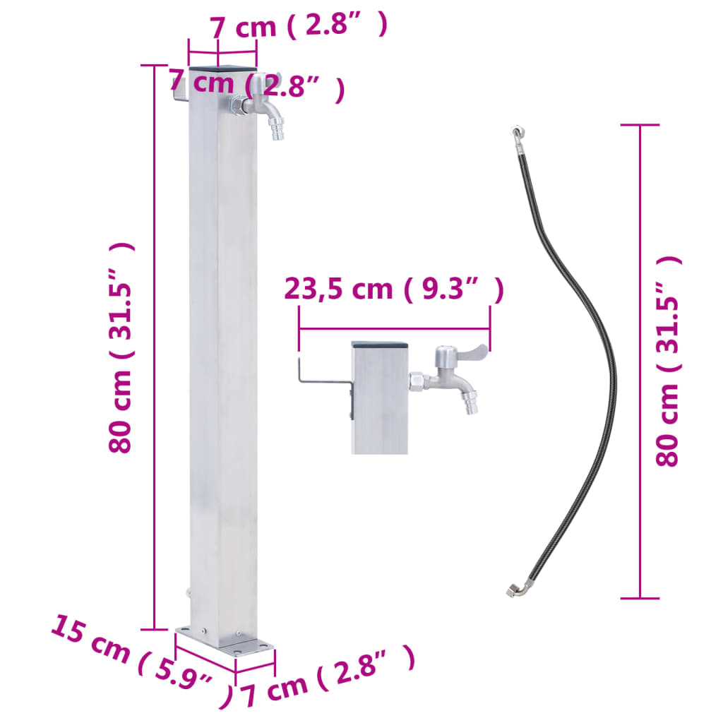 Waterzuil vierkant 80 cm roestvrij staal is nu te koop bij PeponiXL, paradijselijk wonen!