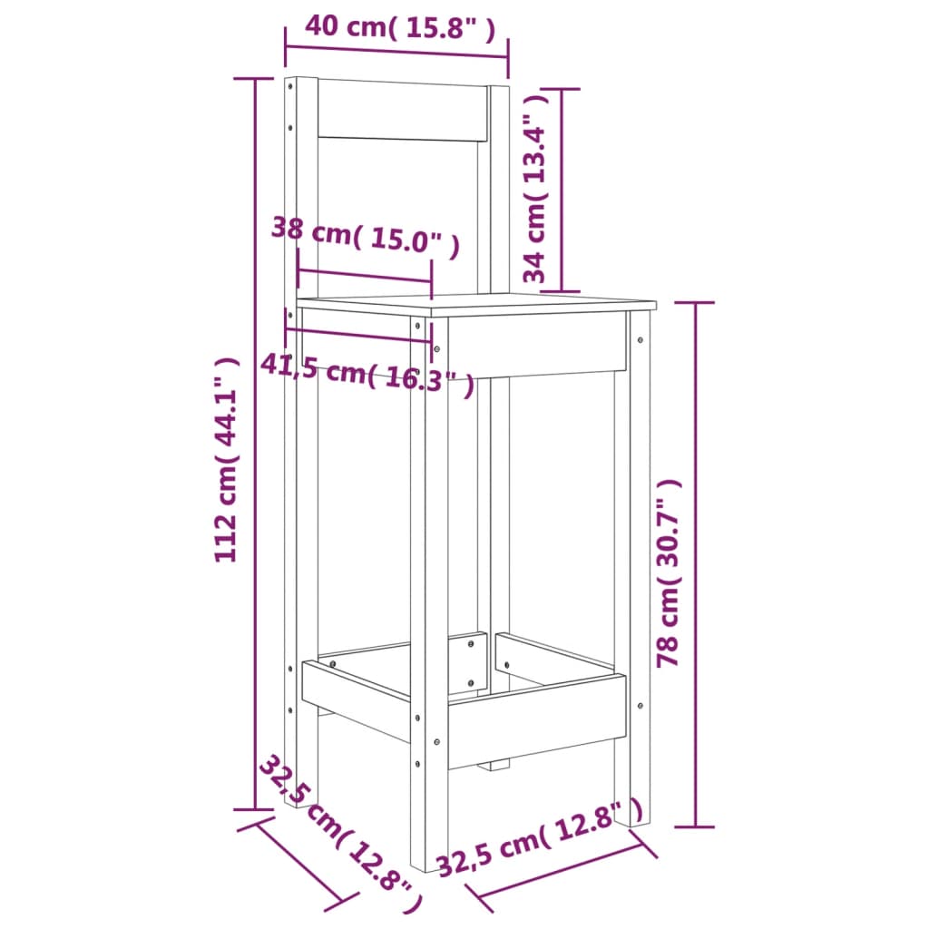 Barstoelen 2 st 40x41,5x112 cm massief grenenhout wit is nu te koop bij PeponiXL, paradijselijk wonen!