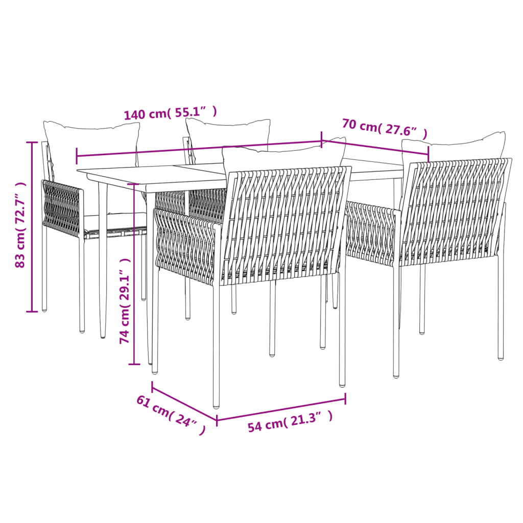 5-delige Tuinset met kussens poly rattan en staal is nu te koop bij PeponiXL, paradijselijk wonen!