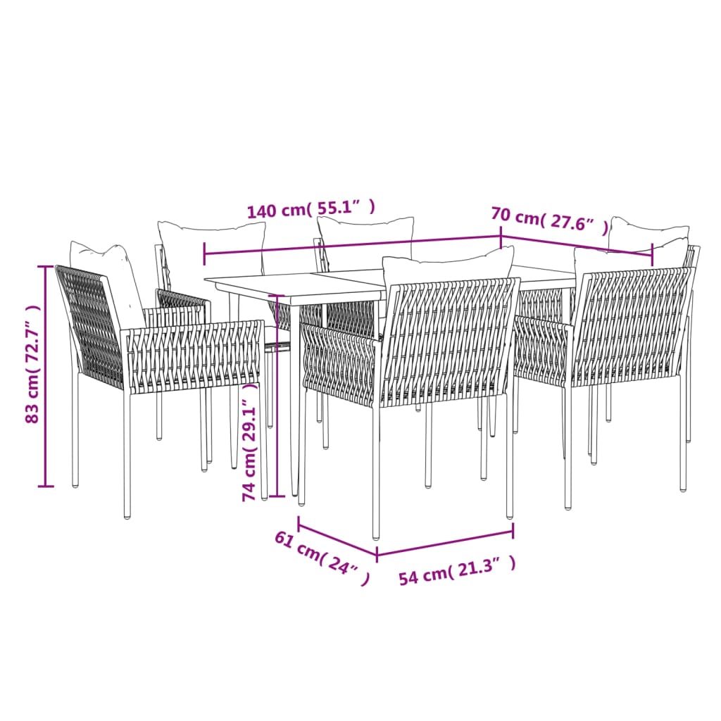 7-delige Tuinset met kussens poly rattan en staal