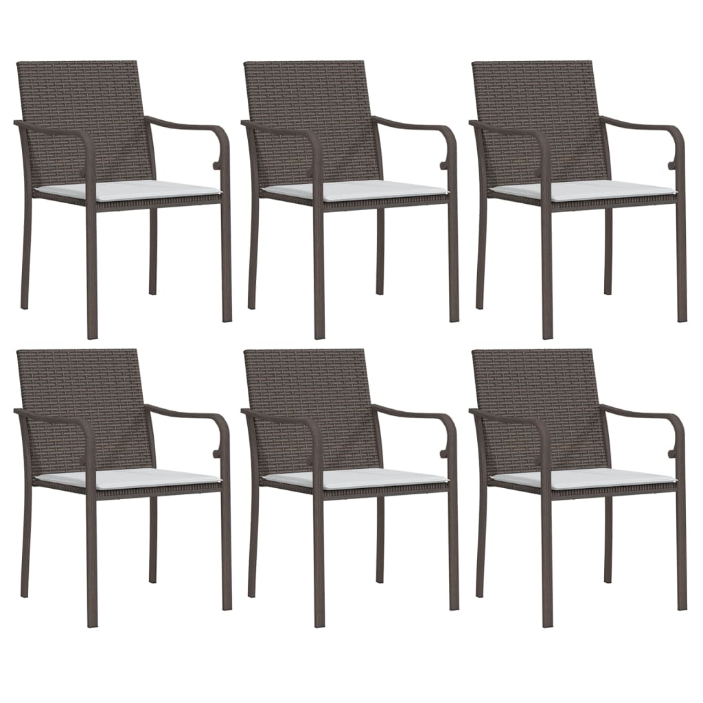 Tuinstoelen 6 st met kussens 56x59x84 cm poly rattan bruin is nu te koop bij PeponiXL, paradijselijk wonen!
