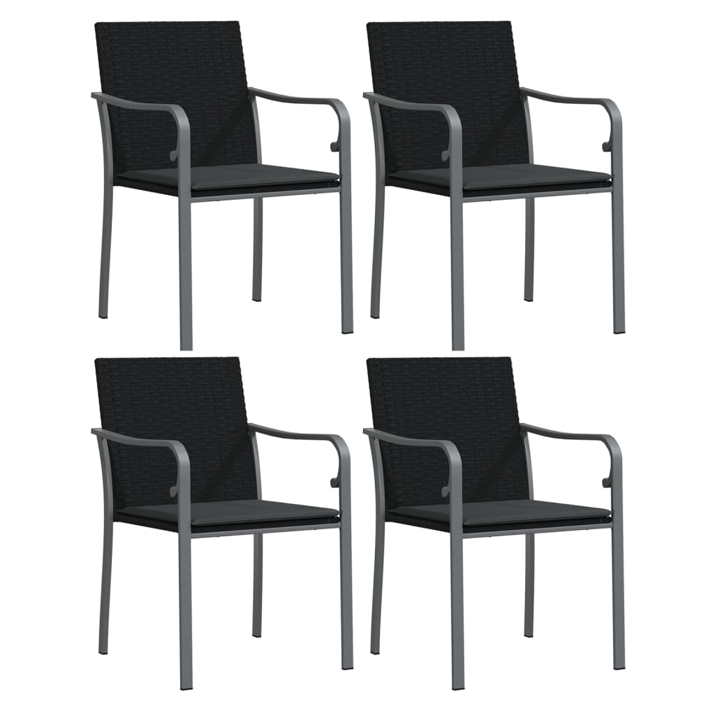 Tuinstoelen 4 st met kussens 56x59x84 cm poly rattan zwart is nu te koop bij PeponiXL, paradijselijk wonen!