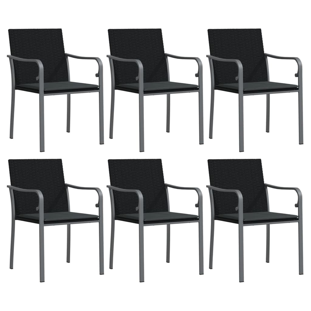 Tuinstoelen 6 st met kussens 56x59x84 cm poly rattan zwart is nu te koop bij PeponiXL, paradijselijk wonen!
