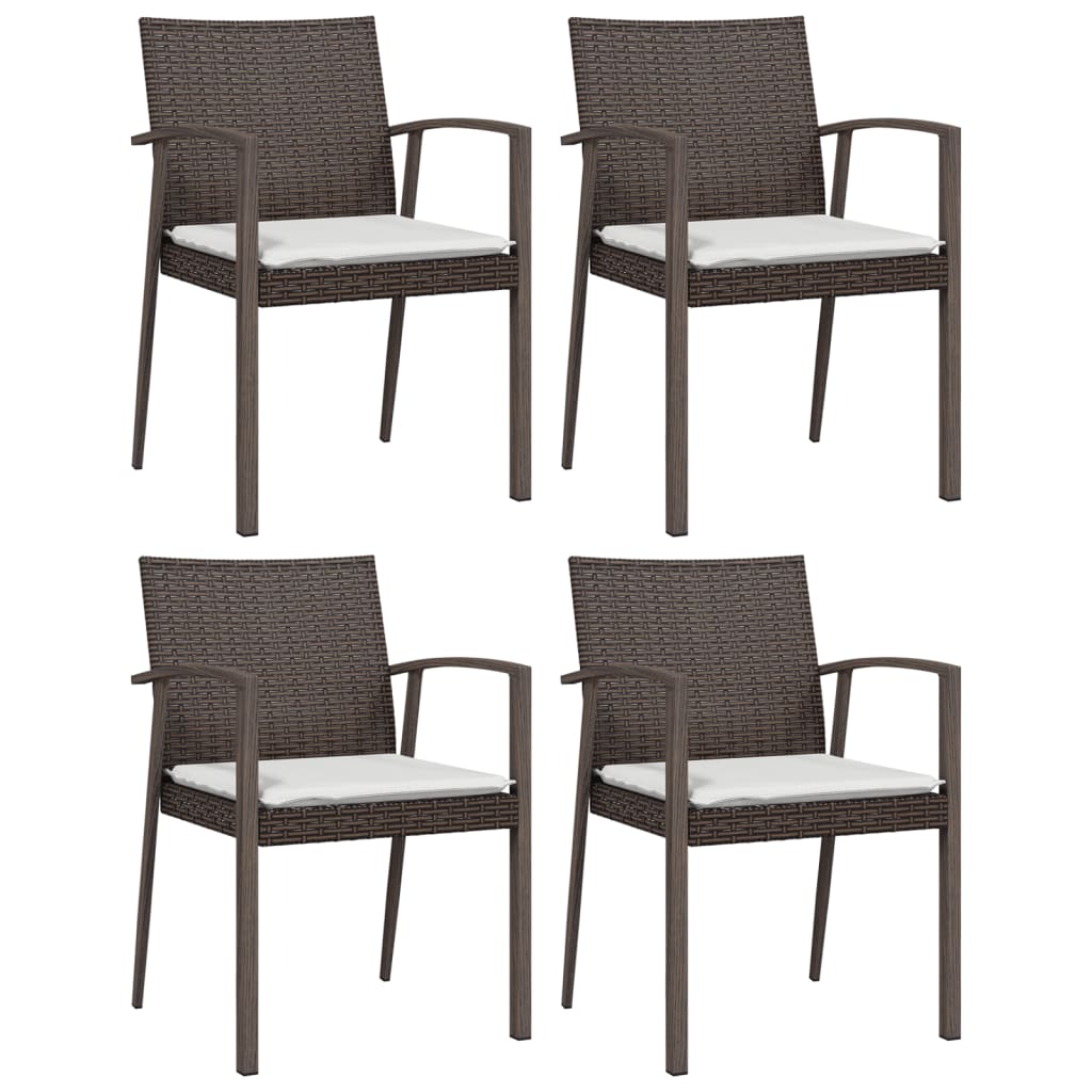 Tuinstoelen 4 st met kussens 56,5x57x83 cm poly rattan bruin is nu te koop bij PeponiXL, paradijselijk wonen!