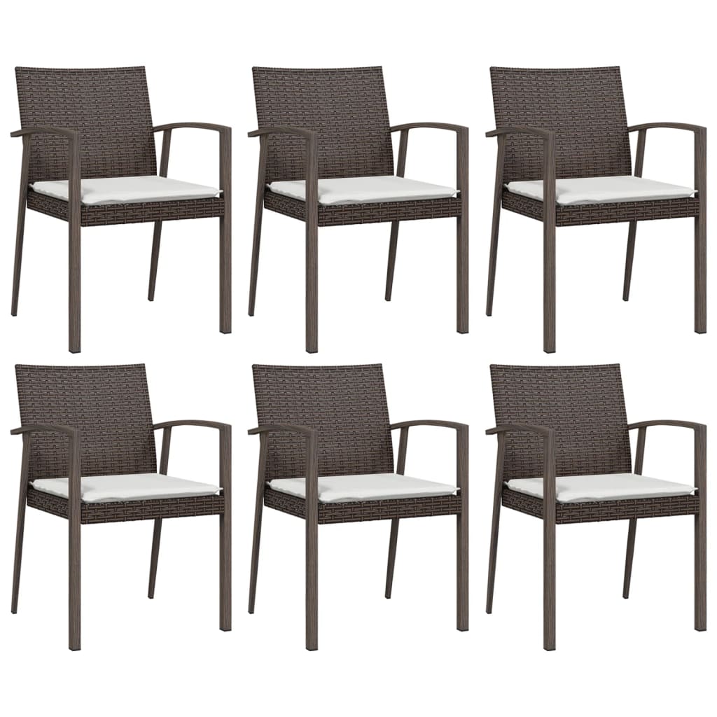 Tuinstoelen 6 st met kussens 56,5x57x83 cm poly rattan bruin is nu te koop bij PeponiXL, paradijselijk wonen!