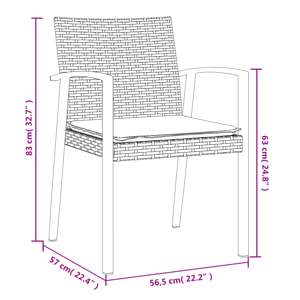 Tuinstoelen 6 st met kussens 56,5x57x83 cm poly rattan bruin is nu te koop bij PeponiXL, paradijselijk wonen!