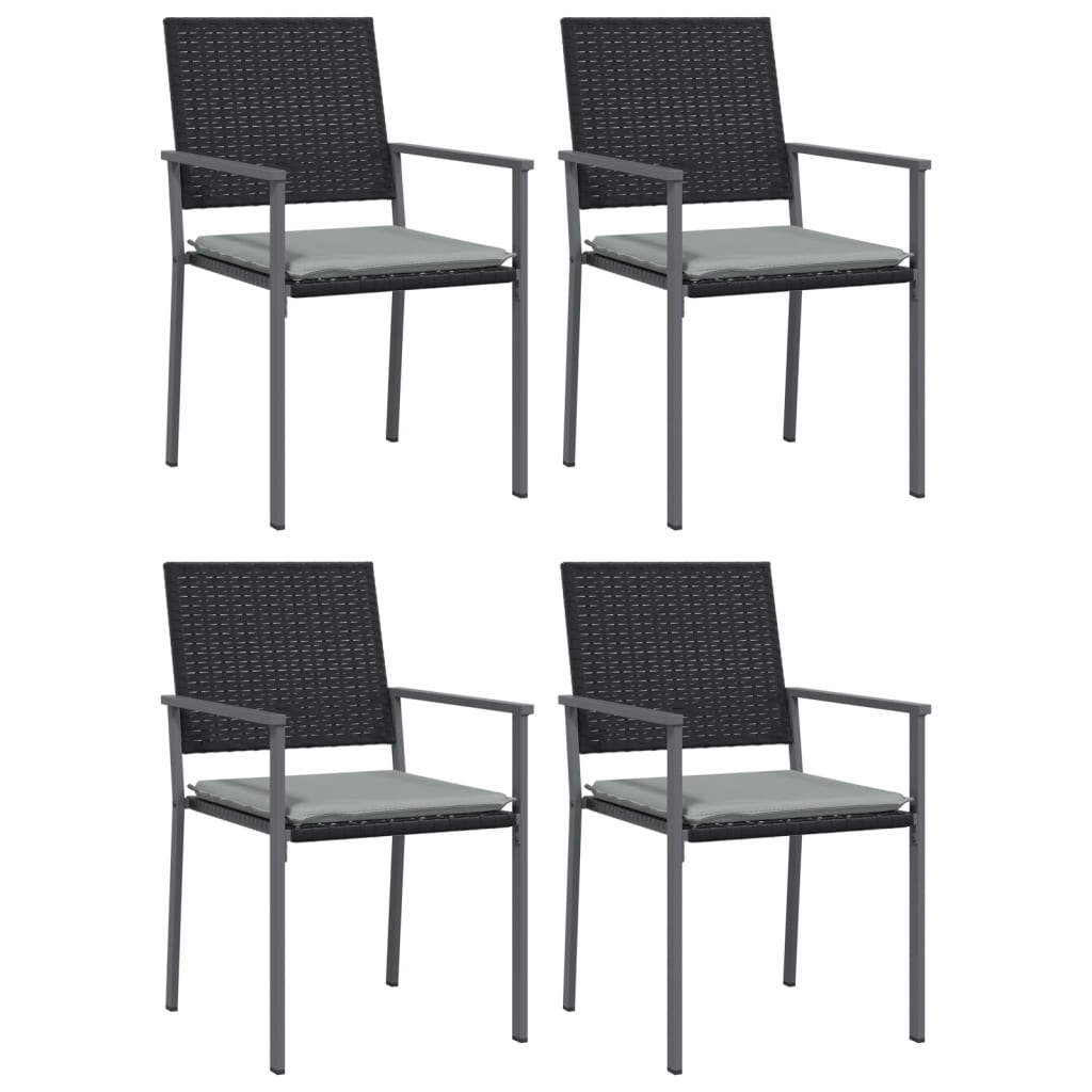 Tuinstoelen 4 st met kussens 54x62,5x89 cm poly rattan zwart is nu te koop bij PeponiXL, paradijselijk wonen!