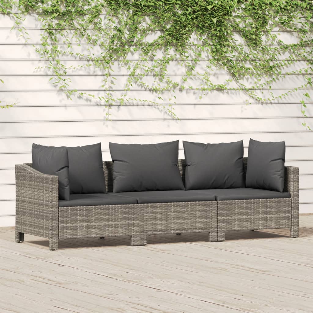 3-delige Loungeset met kussens poly rattan grijs is nu te koop bij PeponiXL, paradijselijk wonen!