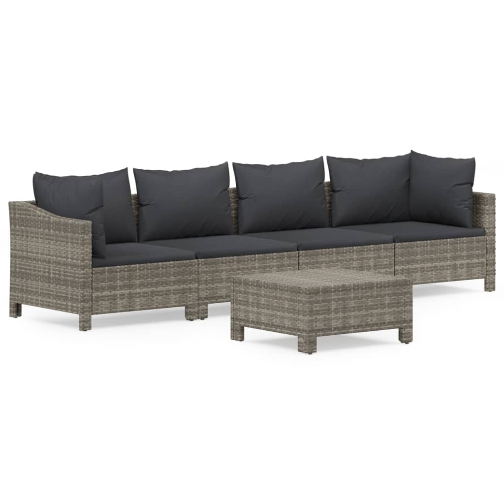 5-delige Loungeset met kussens poly rattan grijs is nu te koop bij PeponiXL, paradijselijk wonen!