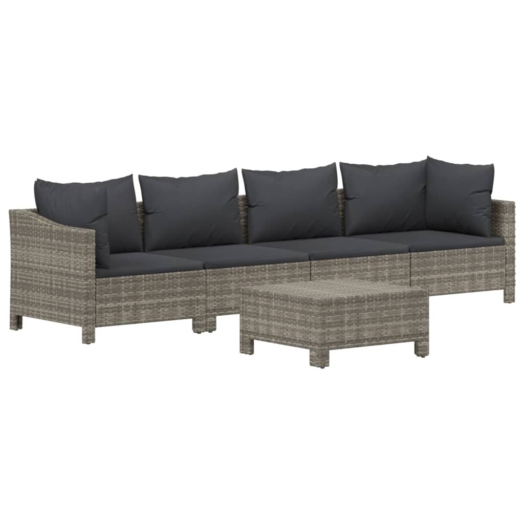 5-delige Loungeset met kussens poly rattan grijs is nu te koop bij PeponiXL, paradijselijk wonen!