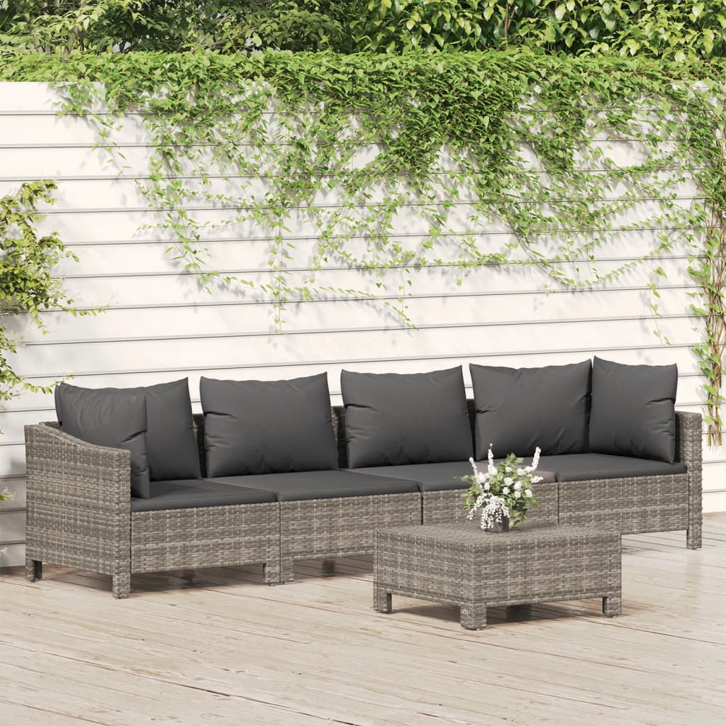 5-delige Loungeset met kussens poly rattan grijs is nu te koop bij PeponiXL, paradijselijk wonen!