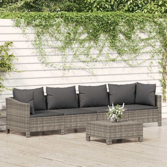 5-delige Loungeset met kussens poly rattan grijs is nu te koop bij PeponiXL, paradijselijk wonen!