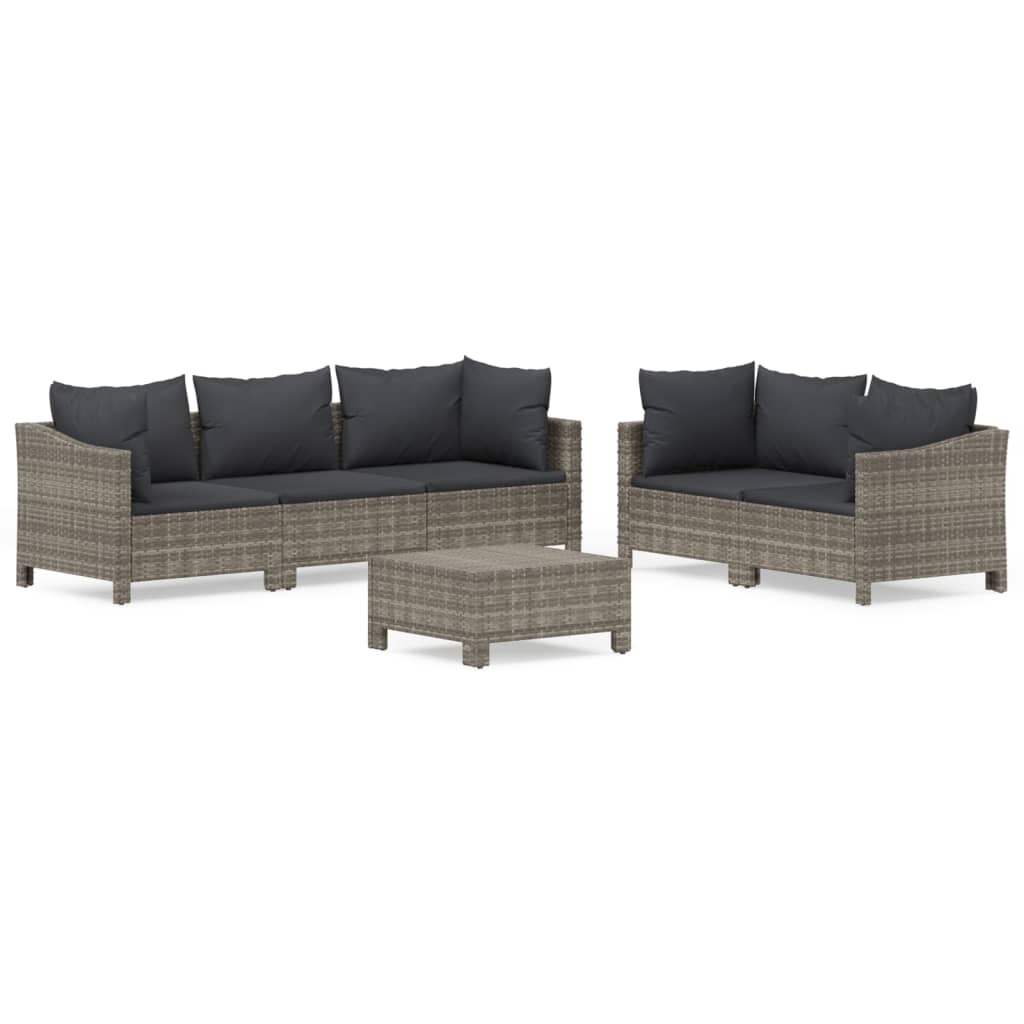 6-delige Loungeset met kussens poly rattan grijs is nu te koop bij PeponiXL, paradijselijk wonen!