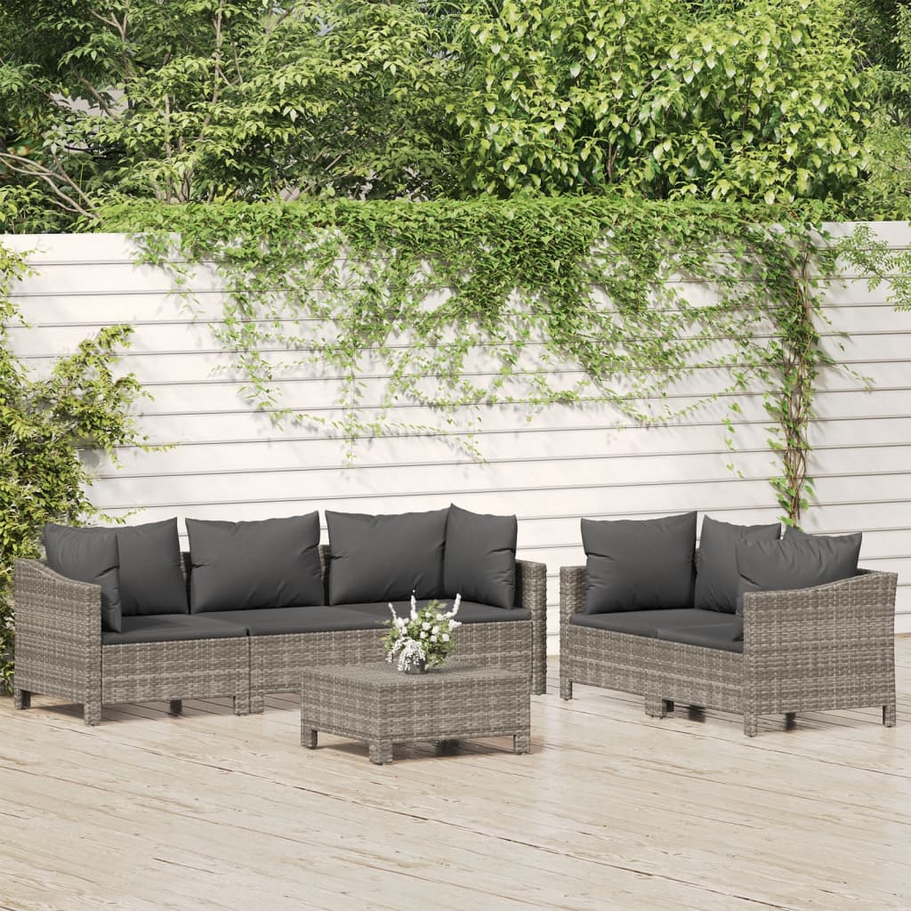 6-delige Loungeset met kussens poly rattan grijs is nu te koop bij PeponiXL, paradijselijk wonen!