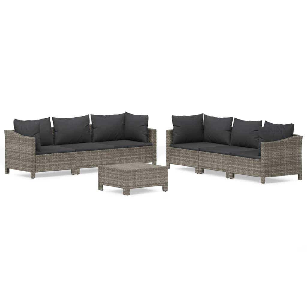 7-delige Loungeset met kussens poly rattan grijs is nu te koop bij PeponiXL, paradijselijk wonen!