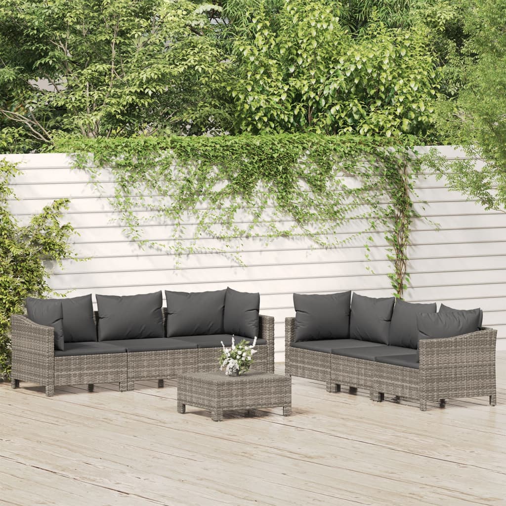 7-delige Loungeset met kussens poly rattan grijs is nu te koop bij PeponiXL, paradijselijk wonen!