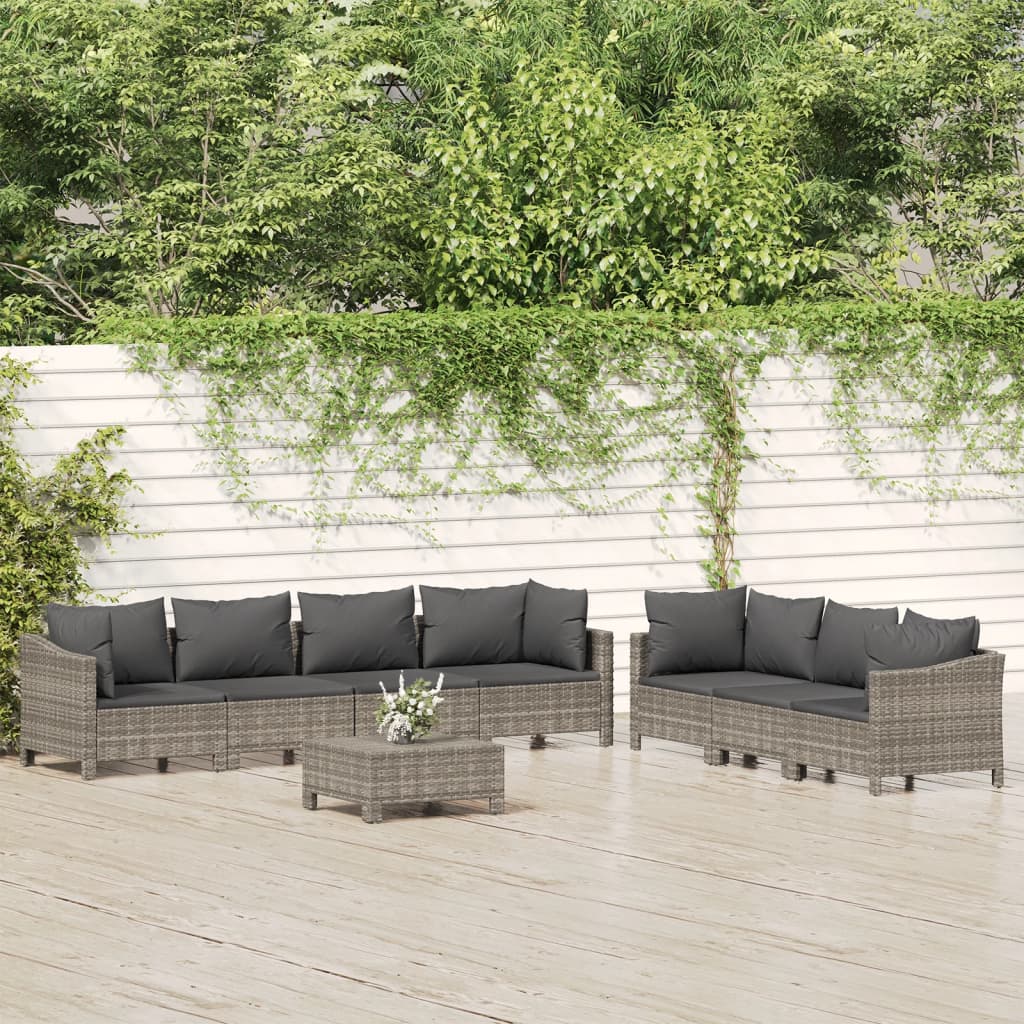 8-delige Loungeset met kussens poly rattan grijs is nu te koop bij PeponiXL, paradijselijk wonen!