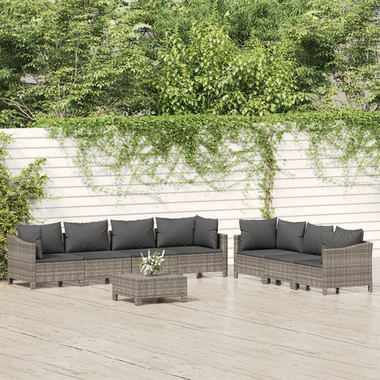 8-delige Loungeset met kussens poly rattan grijs is nu te koop bij PeponiXL, paradijselijk wonen!
