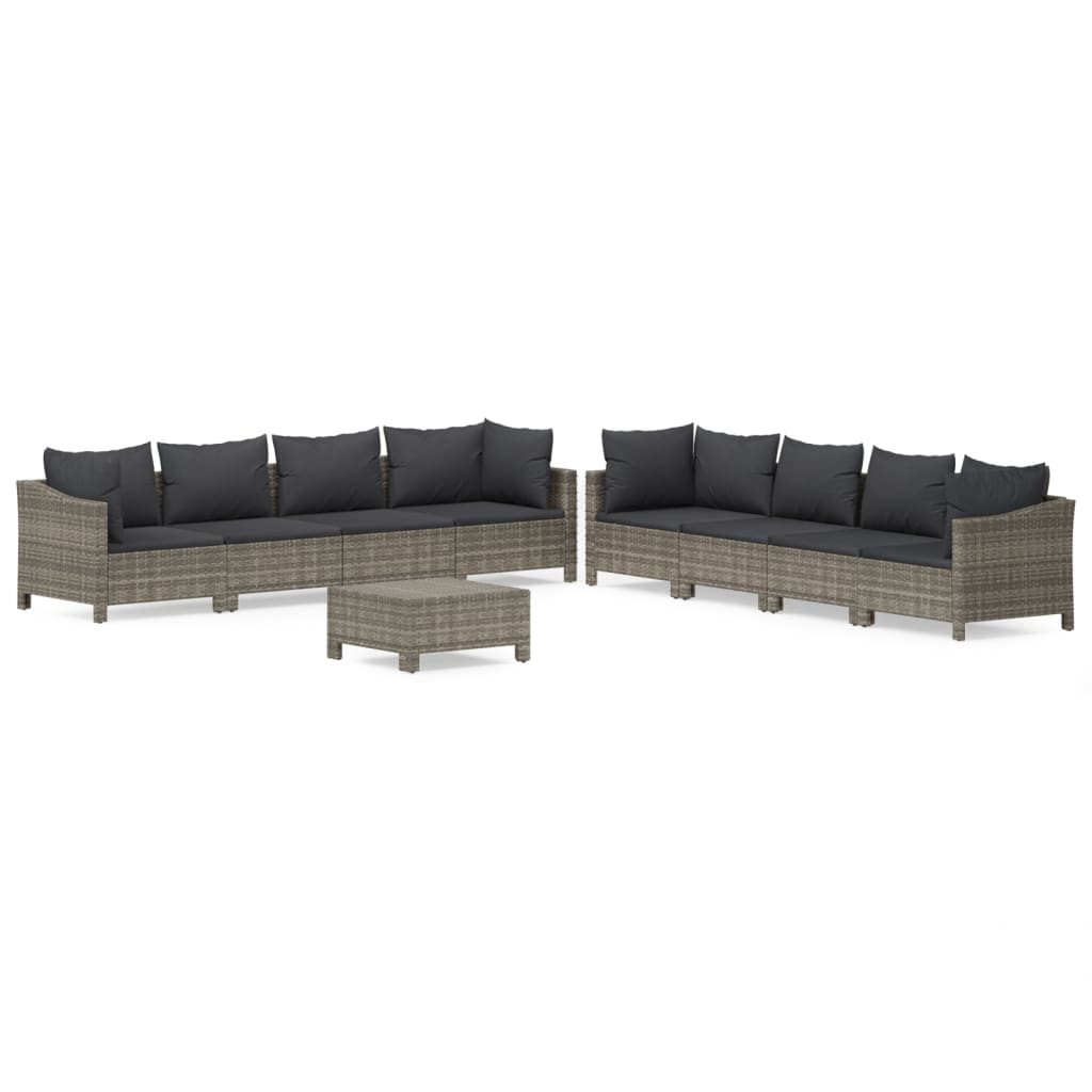 9-delige Loungeset met kussens poly rattan grijs is nu te koop bij PeponiXL, paradijselijk wonen!