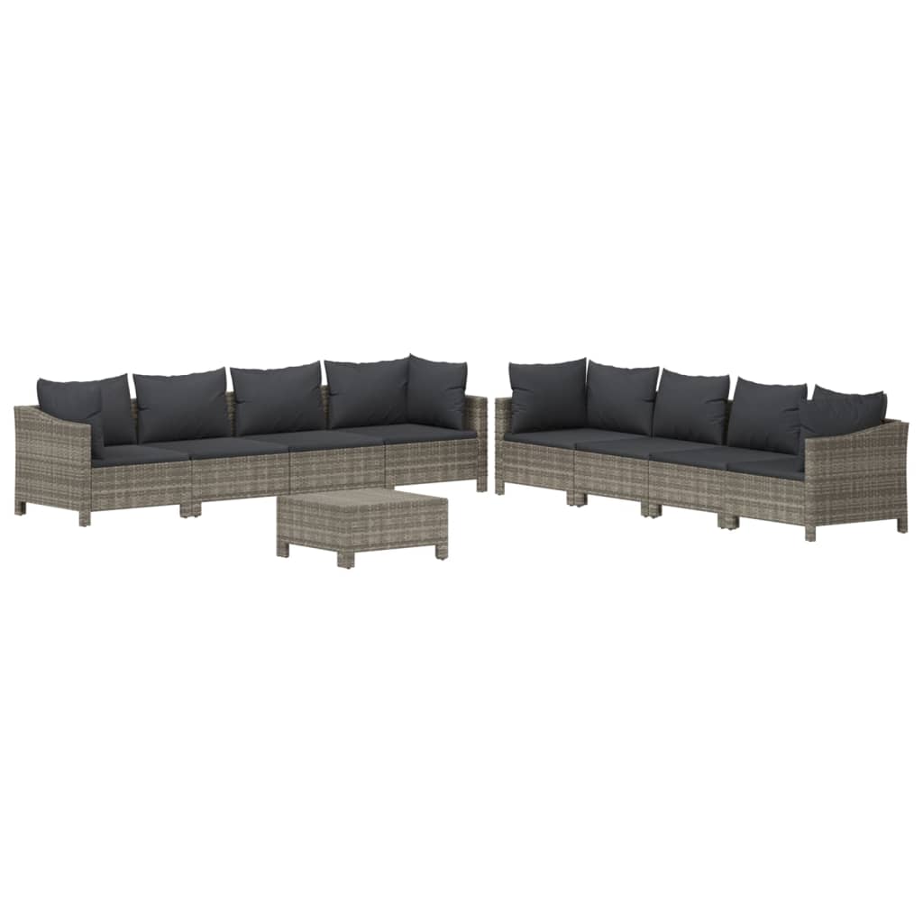 9-delige Loungeset met kussens poly rattan grijs is nu te koop bij PeponiXL, paradijselijk wonen!