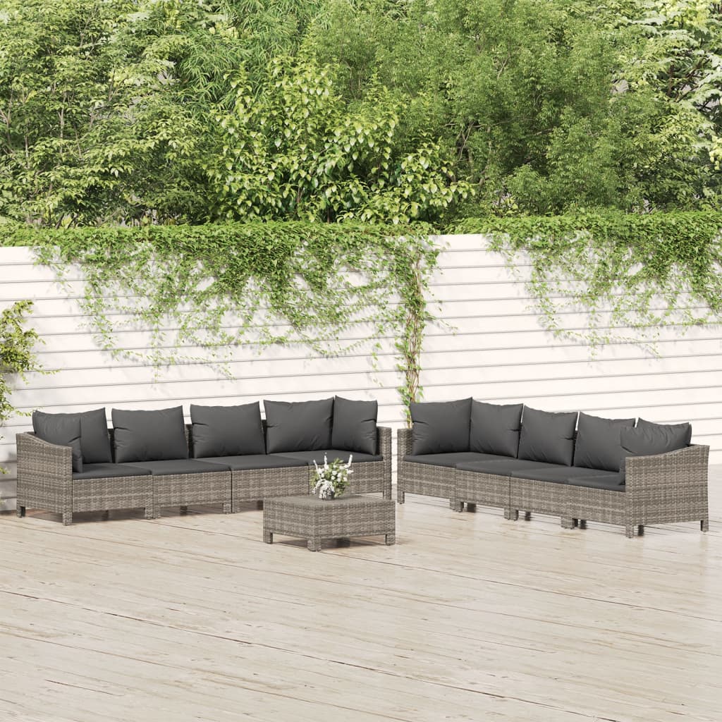 9-delige Loungeset met kussens poly rattan grijs is nu te koop bij PeponiXL, paradijselijk wonen!
