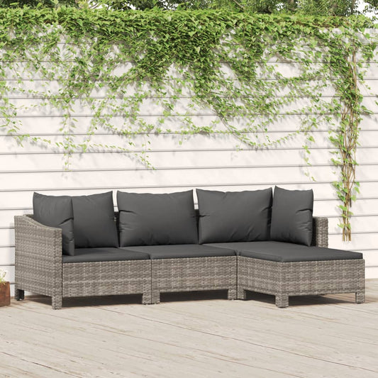 4-delige Loungeset met kussens poly rattan grijs is nu te koop bij PeponiXL, paradijselijk wonen!